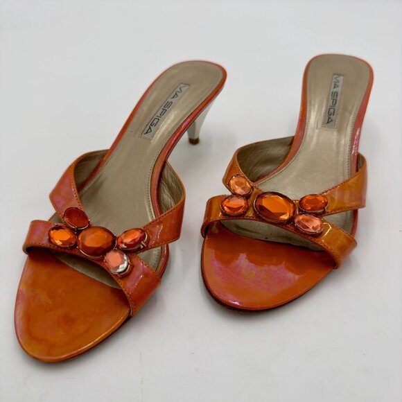 Via Spiga Orange Kitten Heel Sandal Size 7 - Picture 3 of 7